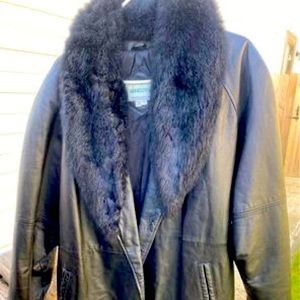 Genuine Leather Coat with Real Fur Collar